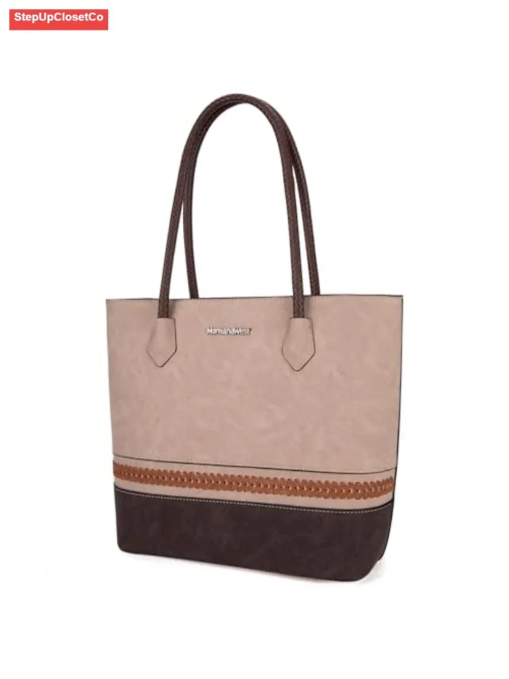 Faux Leather Woven Tote Bag for Women - Handbags & Purses with Back Zipper